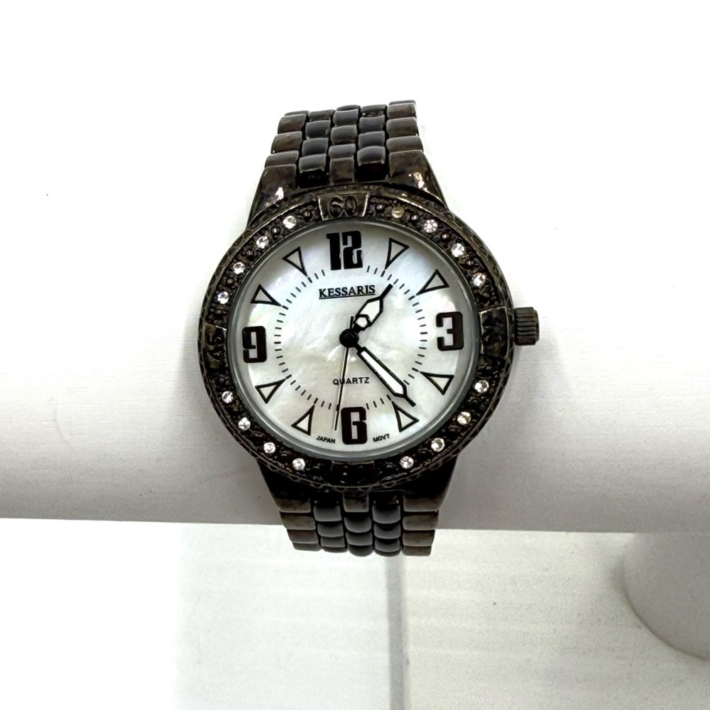 Kessaris Black and Silver Watch With Mother of Pearl Dial